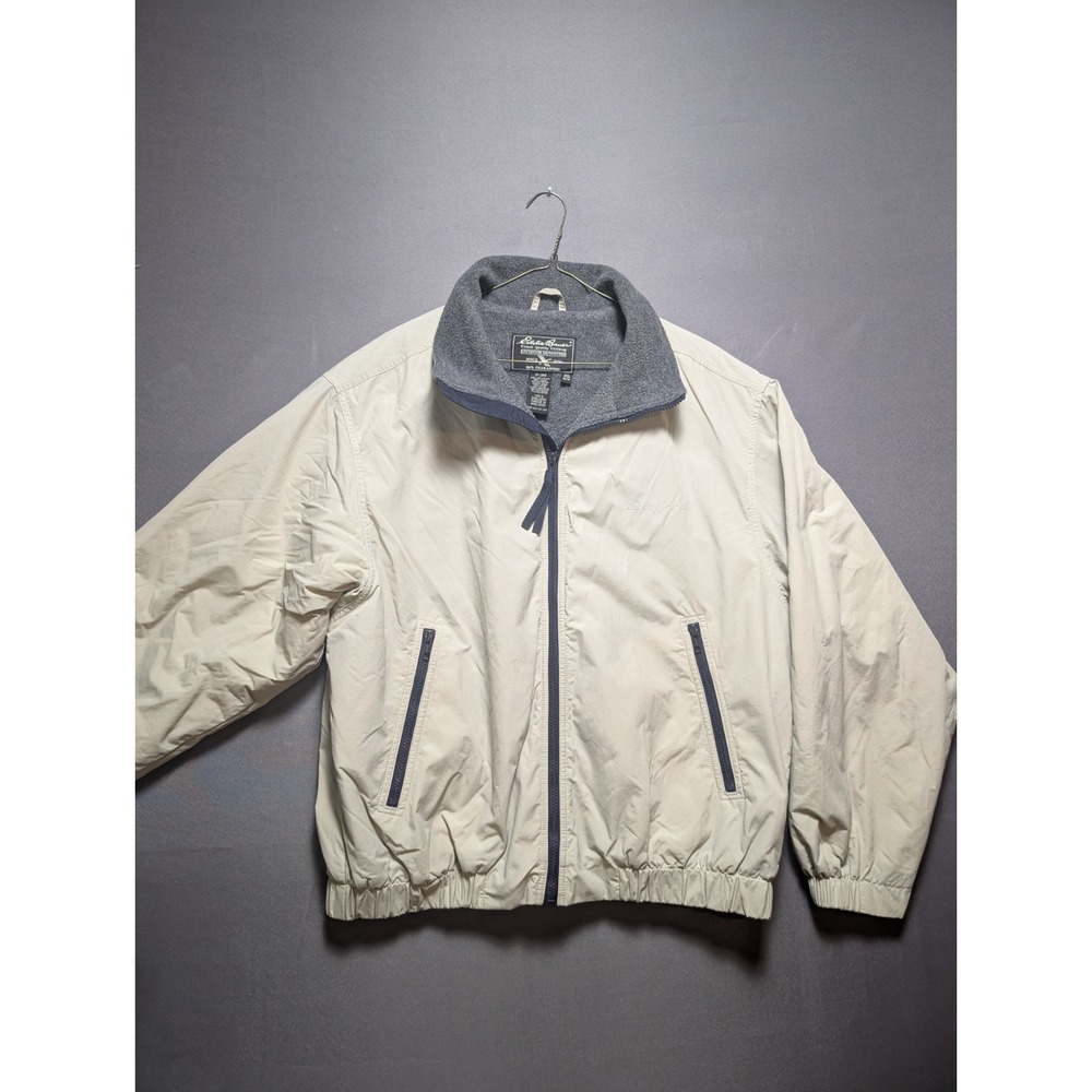Eddie Bauer Jacket Mens M Beige Fleece Lined Warm Up Classic Full Zip Outerwear